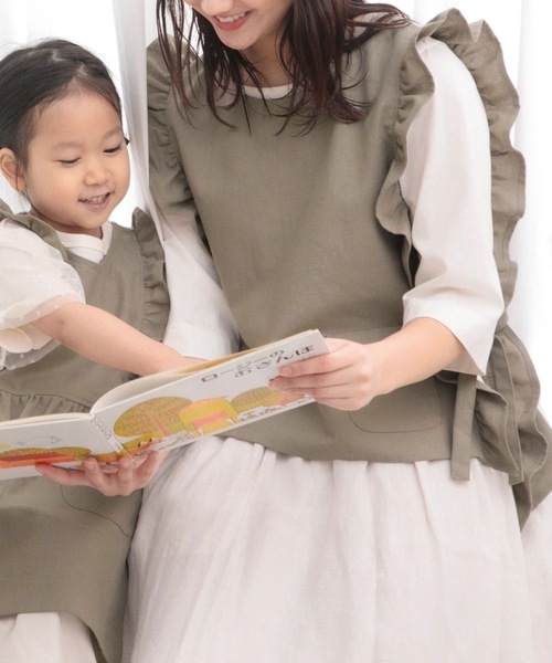 COCO WALK（ココウォーク）の「COCO WALK ココウォーク:Linc脇リボンベストエプロン（エプロン・レディース・グレイッシュベージュ/スモークピンク・FREE）」の3枚目の写真