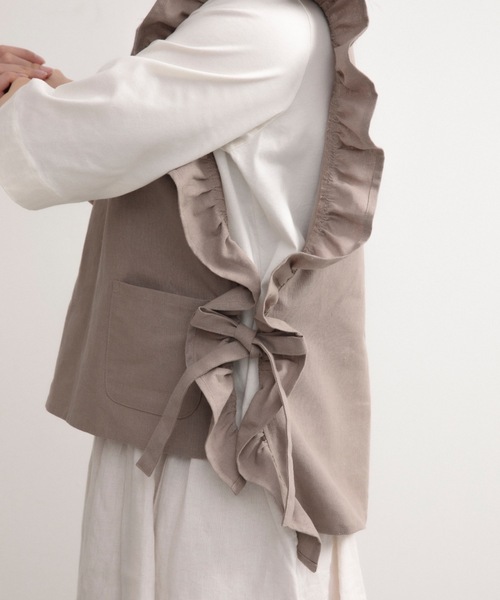 COCO WALK（ココウォーク）の「COCO WALK ココウォーク:Linc脇リボンベストエプロン（エプロン・レディース・グレイッシュベージュ/スモークピンク・FREE）」の9枚目の写真