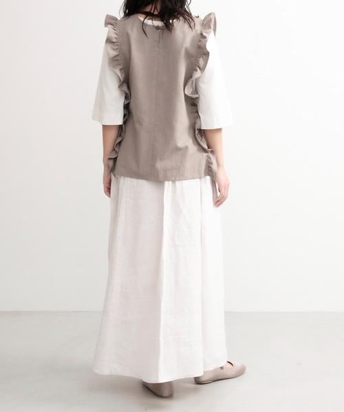 COCO WALK（ココウォーク）の「COCO WALK ココウォーク:Linc脇リボンベストエプロン（エプロン・レディース・グレイッシュベージュ/スモークピンク・FREE）」の5枚目の写真