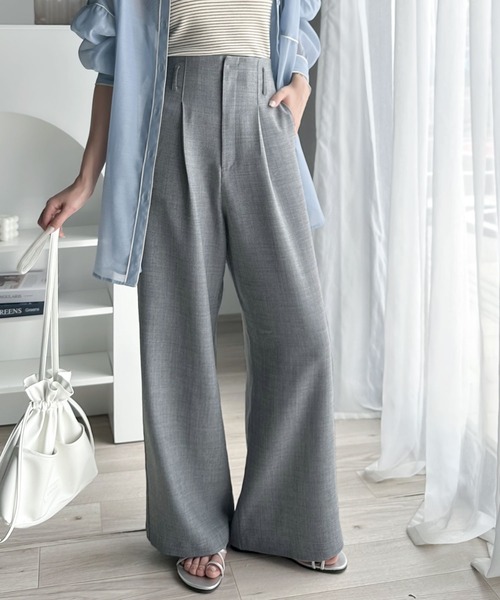 classicalelf（クラシカルエルフ）の「さらっと美脚見せ。メランジ タックワイドパンツ（スラックス・レディース・ブラック/グレー/ベージュ・LARGE/MEDIUM/SMALL/X-LARGE）」の17枚目の写真