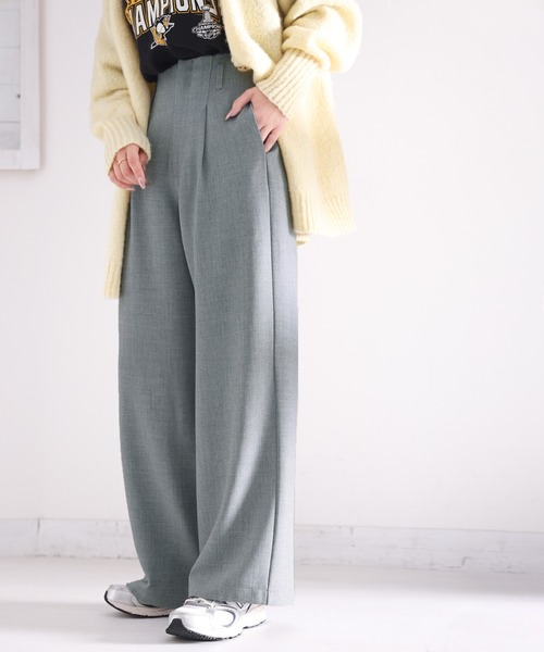 classicalelf（クラシカルエルフ）の「さらっと美脚見せ。メランジ タックワイドパンツ（スラックス・レディース・ブラック/グレー/ベージュ・LARGE/MEDIUM/SMALL/X-LARGE）」の10枚目の写真