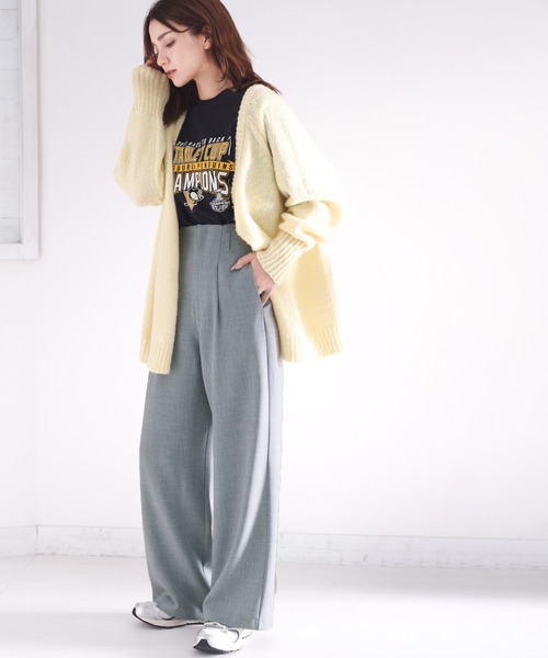 classicalelf（クラシカルエルフ）の「さらっと美脚見せ。メランジ タックワイドパンツ（スラックス・レディース・ブラック/グレー/ベージュ・LARGE/MEDIUM/SMALL/X-LARGE）」の9枚目の写真