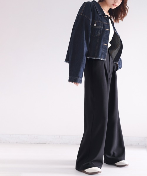 classicalelf（クラシカルエルフ）の「さらっと美脚見せ。メランジ タックワイドパンツ（スラックス・レディース・ブラック/グレー/ベージュ・LARGE/MEDIUM/SMALL/X-LARGE）」の8枚目の写真