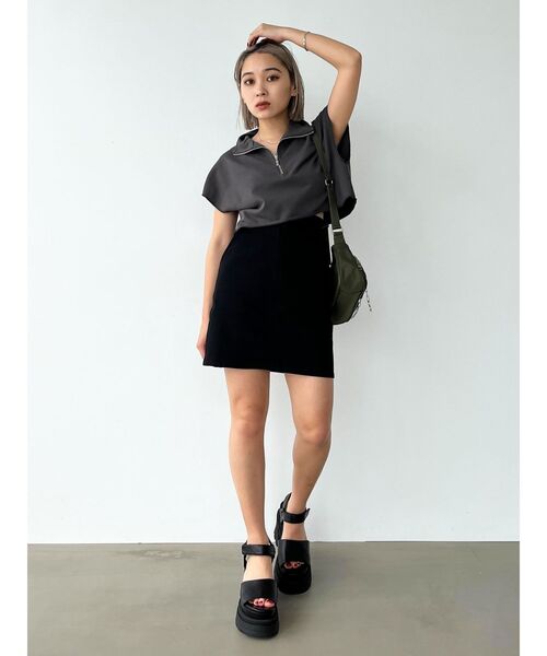 EMODA（エモダ）の「カバーハーフジップトップ（Tシャツ/カットソー・レディース・ブルー/ホワイト/ブラック/グレー・FREE）」の11枚目の写真