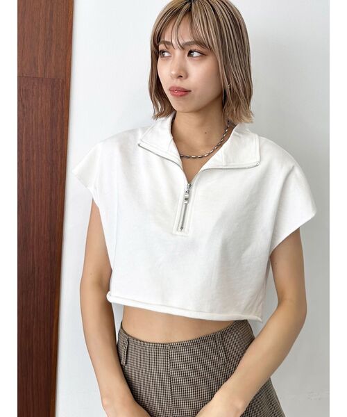 EMODA（エモダ）の「カバーハーフジップトップ（Tシャツ/カットソー・レディース・ブルー/ホワイト/ブラック/グレー・FREE）」の5枚目の写真
