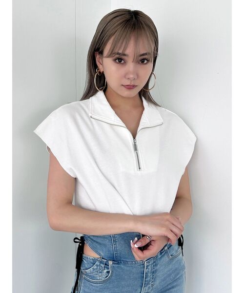 EMODA（エモダ）の「カバーハーフジップトップ（Tシャツ/カットソー・レディース・ブルー/ホワイト/ブラック/グレー・FREE）」の21枚目の写真