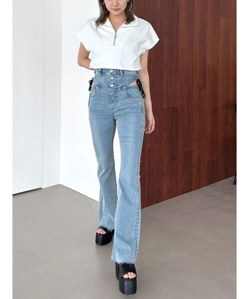 EMODA（エモダ）の「カバーハーフジップトップ（Tシャツ/カットソー・レディース・ブルー/ホワイト/ブラック/グレー・FREE）」の22枚目の写真