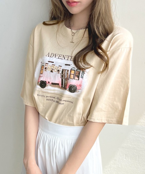 Futier land（フューティアランド）の「【綿100％】バスロゴTシャツ（Tシャツ/カットソー・レディース・ホワイト/チャコールグレー/ベージュ・FREE）」の3枚目の写真