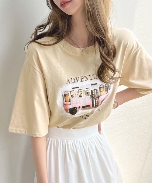 Futier land（フューティアランド）の「【綿100％】バスロゴTシャツ（Tシャツ/カットソー・レディース・ホワイト/チャコールグレー/ベージュ・FREE）」の4枚目の写真