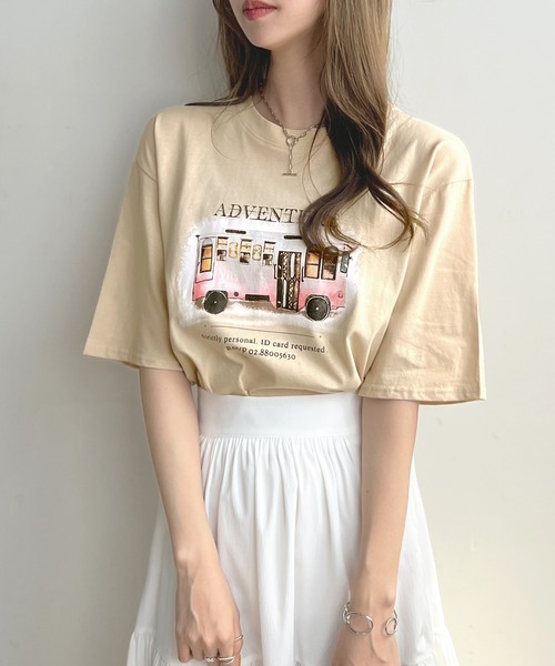 Futier land（フューティアランド）の「【綿100％】バスロゴTシャツ（Tシャツ/カットソー・レディース・ホワイト/チャコールグレー/ベージュ・FREE）」の9枚目の写真
