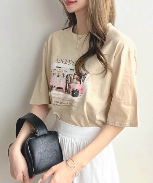 Futier land（フューティアランド）の「【綿100％】バスロゴTシャツ（Tシャツ/カットソー・レディース・ホワイト/チャコールグレー/ベージュ・FREE）」の5枚目の写真