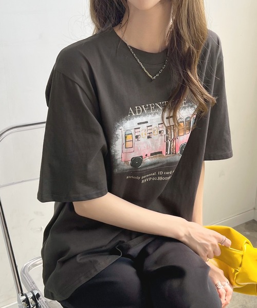 Futier land（フューティアランド）の「【綿100％】バスロゴTシャツ（Tシャツ/カットソー・レディース・ホワイト/チャコールグレー/ベージュ・FREE）」の6枚目の写真