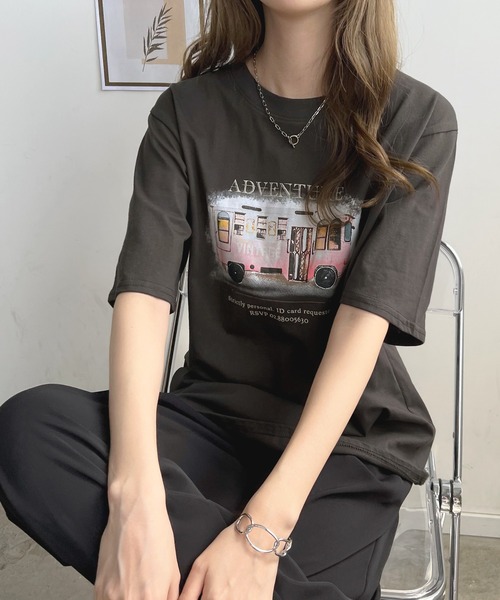 Futier land（フューティアランド）の「【綿100％】バスロゴTシャツ（Tシャツ/カットソー・レディース・ホワイト/チャコールグレー/ベージュ・FREE）」の11枚目の写真