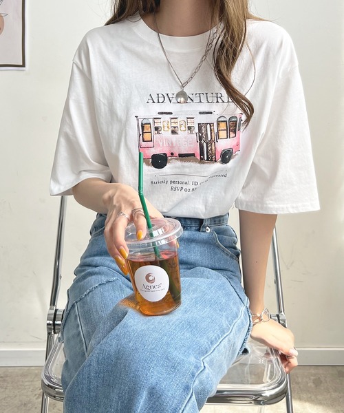 Futier land（フューティアランド）の「【綿100％】バスロゴTシャツ（Tシャツ/カットソー・レディース・ホワイト/チャコールグレー/ベージュ・FREE）」の7枚目の写真