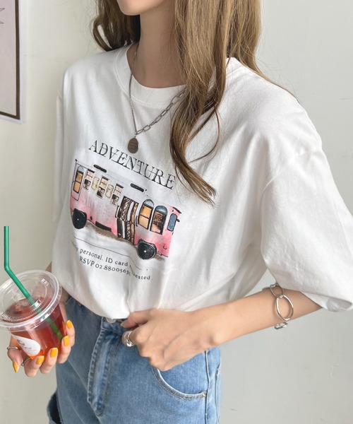 Futier land（フューティアランド）の「【綿100％】バスロゴTシャツ（Tシャツ/カットソー・レディース・ホワイト/チャコールグレー/ベージュ・FREE）」の12枚目の写真