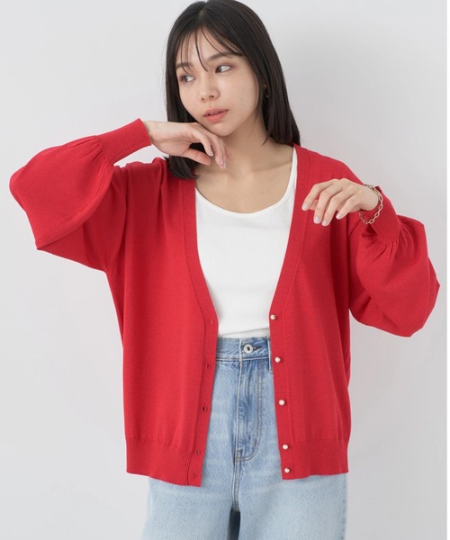 earth music&ecology（アースミュージックアンドエコロジー）の「ヴィンテージボタンカーディガン（カーディガン/ボレロ・レディース・ネイビー/イエロー/レッド/グリーン/サックスブルー/オフホワイト・FREE）」の6枚目の写真