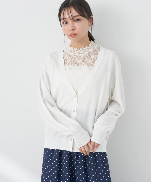 earth music&ecology（アースミュージックアンドエコロジー）の「ヴィンテージボタンカーディガン（カーディガン/ボレロ・レディース・ネイビー/イエロー/レッド/グリーン/サックスブルー/オフホワイト・FREE）」の2枚目の写真