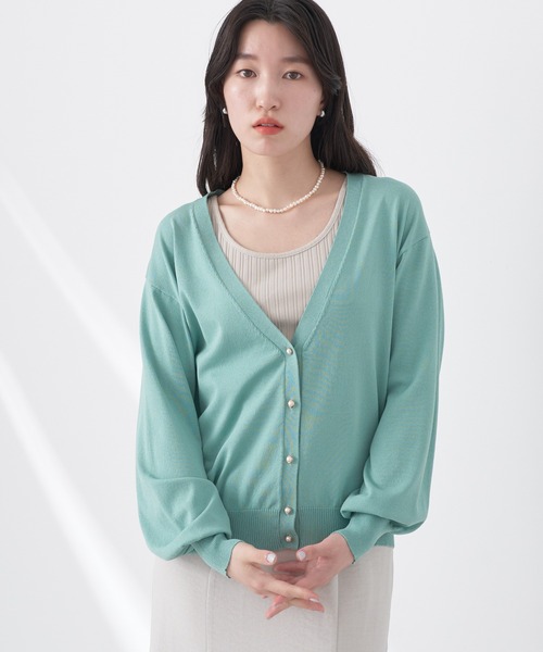 earth music&ecology（アースミュージックアンドエコロジー）の「ヴィンテージボタンカーディガン（カーディガン/ボレロ・レディース・ネイビー/イエロー/レッド/グリーン/サックスブルー/オフホワイト・FREE）」の3枚目の写真