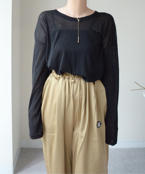 ibeul_(イベール)の「ソフトシアーロンT(Tシャツ/カットソー・レディース・イエロー/ブラック/ホワイト/ラベンダー/オレンジ・FREE)」の1枚目の写真