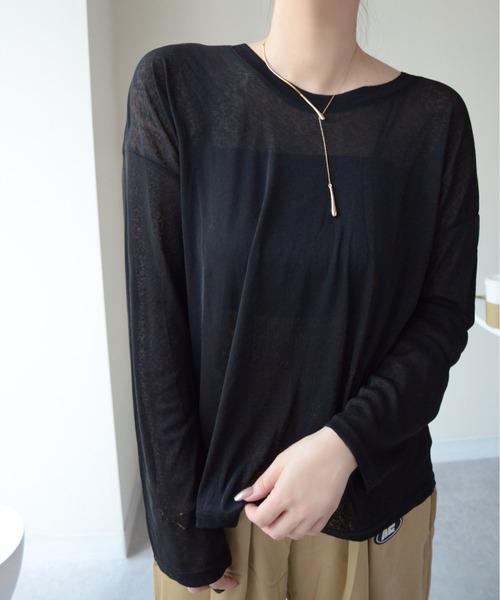 ibeul_(イベール)の「ソフトシアーロンT(Tシャツ/カットソー・レディース・イエロー/ブラック/ホワイト/ラベンダー/オレンジ・FREE)」の15枚目の写真