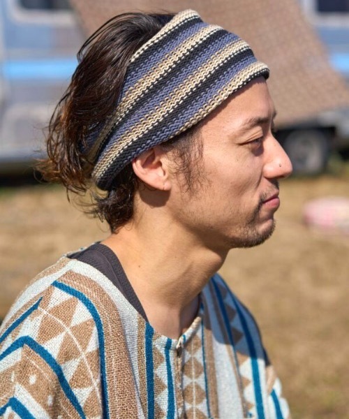チャイハネ(チャイハネ)の「【チャイハネ】ヒッピーマルチボーダーコットンニットヘアバンド(ヘアバンド・メンズ・グリーン/ブルー/ブラック/レッド・FREE)」の2枚目の写真