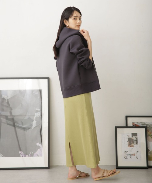 NANO universe(ナノユニバース)の「WEB限定 テックダンボールダブルジップパーカー(パーカー・レディース・オフホワイト/ブラック/ライトベージュ/グレー/チャコール・FREE)」の12枚目の写真