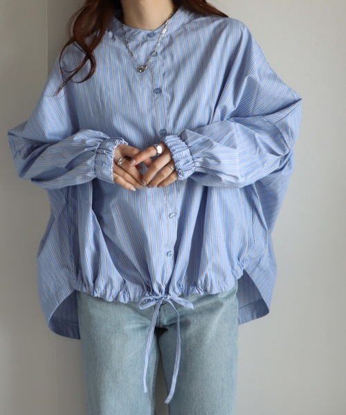 COURO（コウロ）の「バックギャザー長袖シャツ（シャツ/ブラウス・レディース・ストライプ/イエロー/グレイッシュベージュ/オフホワイト・M/L）」の6枚目の写真