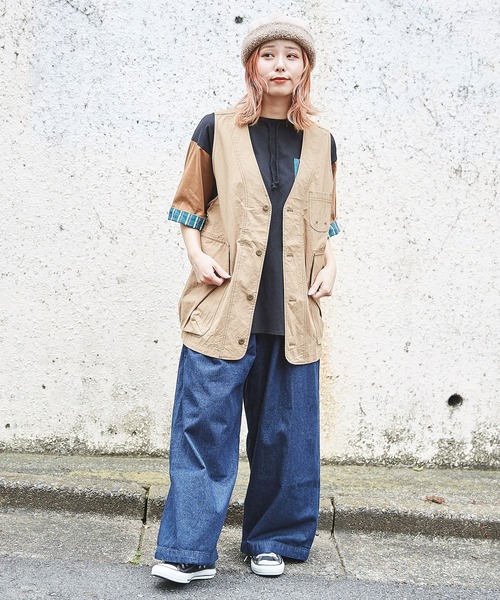 CUBE SUGAR（キューブシュガー）の「無地綿ダンプVネックベスト（ベスト・レディース・ベージュ/ネイビー/オレンジ・M）」の8枚目の写真