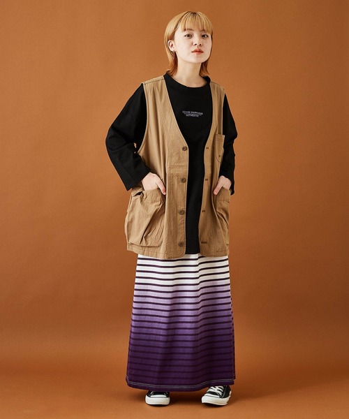 CUBE SUGAR（キューブシュガー）の「無地綿ダンプVネックベスト（ベスト・レディース・ベージュ/ネイビー/オレンジ・M）」の5枚目の写真