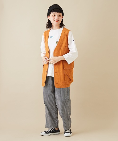 CUBE SUGAR（キューブシュガー）の「無地綿ダンプVネックベスト（ベスト・レディース・ベージュ/ネイビー/オレンジ・M）」の15枚目の写真