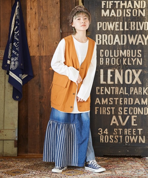 CUBE SUGAR（キューブシュガー）の「無地綿ダンプVネックベスト（ベスト・レディース・ベージュ/ネイビー/オレンジ・M）」の12枚目の写真