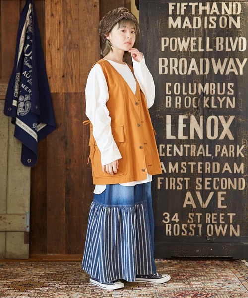 CUBE SUGAR（キューブシュガー）の「無地綿ダンプVネックベスト（ベスト・レディース・ベージュ/ネイビー/オレンジ・M）」の13枚目の写真