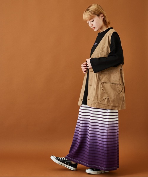 CUBE SUGAR（キューブシュガー）の「無地綿ダンプVネックベスト（ベスト・レディース・ベージュ/ネイビー/オレンジ・M）」の6枚目の写真