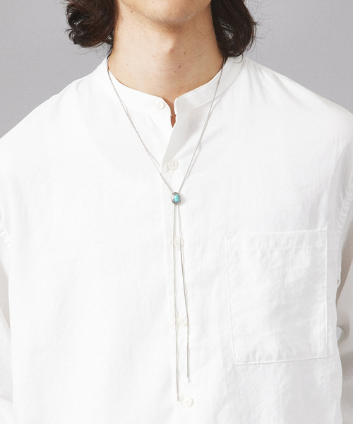 MYSELF ABAHOUSE（マイセルフアバハウス）の「【Leonor】ユニセックス メタルプレート カラーストーン ループタイ（ネックレス・メンズ・ホワイト/ブラック/シルバー/ブルー系その他・フリー）」の3枚目の写真