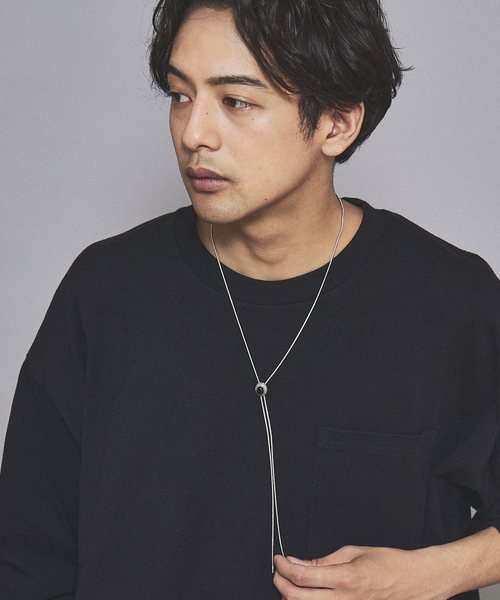 MYSELF ABAHOUSE（マイセルフアバハウス）の「【Leonor】ユニセックス メタルプレート カラーストーン ループタイ（ネックレス・メンズ・ホワイト/ブラック/シルバー/ブルー系その他・フリー）」の2枚目の写真