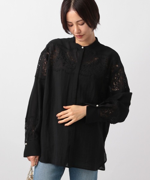美品 バンヤードストーム レースキリカエパールブラウス パールボタン シャツ 黒 BARNYARDSTORM（バンヤードストーム）の「【WEB限定サイズL】レース