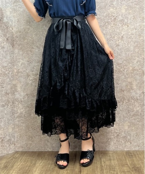 アクシーズファム ラッフルスカートドレス パンジー刺繍ラッフルスカート[品番：IGAW0004921]｜axes femme