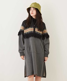 CUBE SUGAR | ニット×スウェットリメイク風ハーフジップワンピース(スウェット)