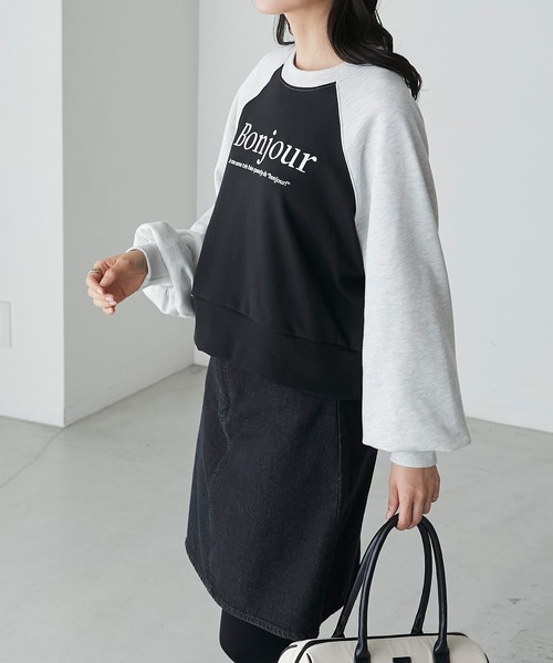 BONLECILL(ボンルシール)の「フレンチロゴ刺繍 ラグランスリーブ スウェットプルオーバー(スウェット・レディース・ネイビー系1/グレー系2/グレー系1・FREE)」の5枚目の写真