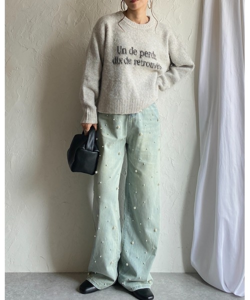 She's Closet（シーズクローゼット）の「ショート丈ロゴフェザーヤーンシャギーニットプルオーバー（ニット/セーター・レディース・グレー/ブラック/オートミール/ネイビー・FREE）」の17枚目の写真