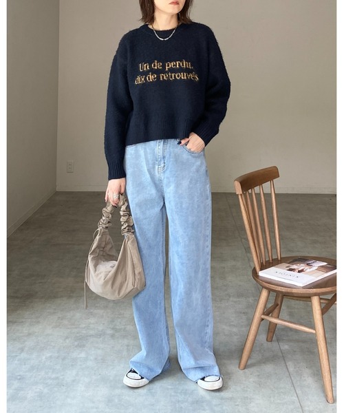 She's Closet（シーズクローゼット）の「ショート丈ロゴフェザーヤーンシャギーニットプルオーバー（ニット/セーター・レディース・グレー/ブラック/オートミール/ネイビー・FREE）」の19枚目の写真
