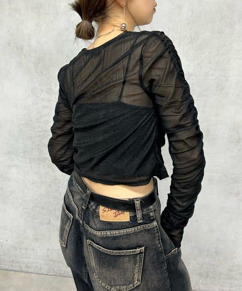 Six M（シックスエム）の「【Six M/シックスエム】ギャザーキラキラトップス（Tシャツ/カットソー・レディース・ブルー/ブラック/ダークグリーン/アイボリー・FREE）」の7枚目の写真