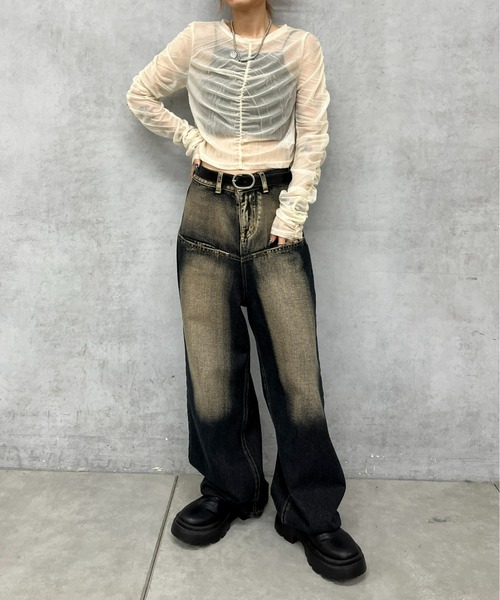 Six M（シックスエム）の「【Six M/シックスエム】ギャザーキラキラトップス（Tシャツ/カットソー・レディース・ブルー/ブラック/ダークグリーン/アイボリー・FREE）」の10枚目の写真