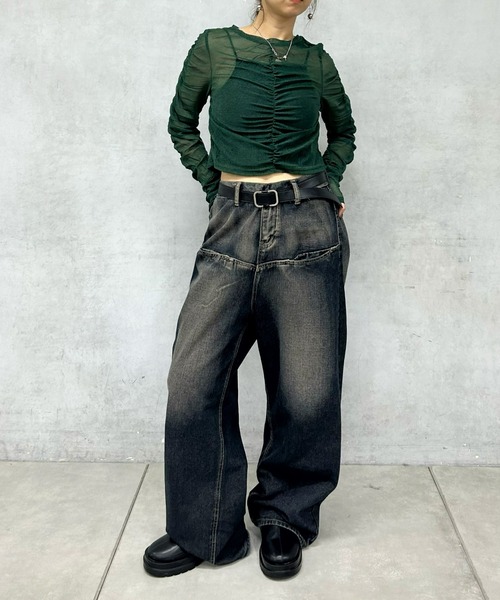 Six M（シックスエム）の「【Six M/シックスエム】ギャザーキラキラトップス（Tシャツ/カットソー・レディース・ブルー/ブラック/ダークグリーン/アイボリー・FREE）」の12枚目の写真