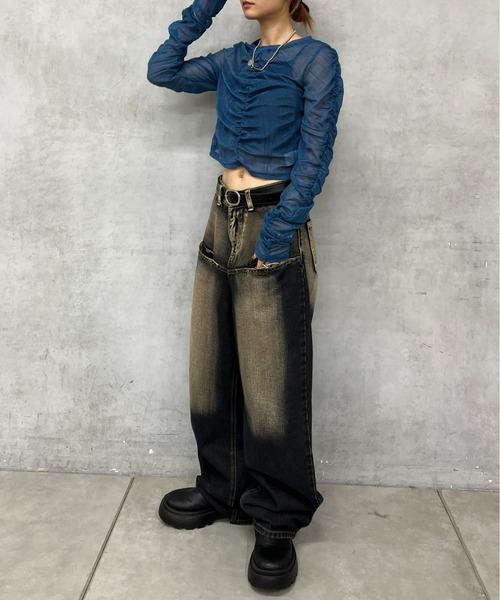 Six M（シックスエム）の「【Six M/シックスエム】ギャザーキラキラトップス（Tシャツ/カットソー・レディース・ブルー/ブラック/ダークグリーン/アイボリー・FREE）」の15枚目の写真