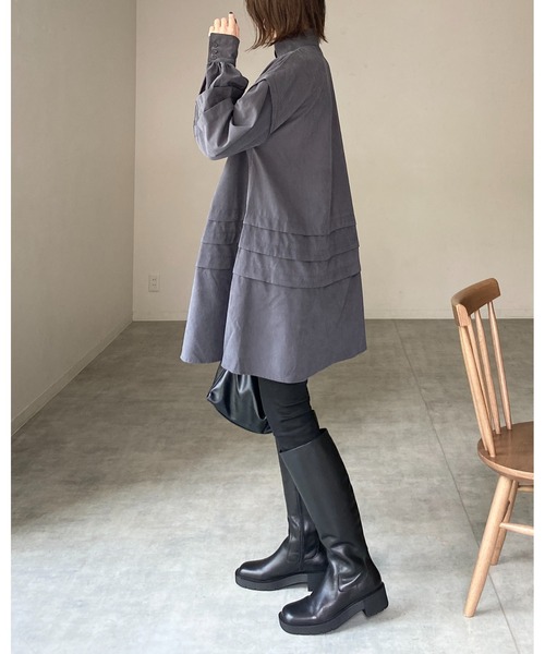 She's Closet(シーズクローゼット)の「スタンドカラーボリュームスリーブ長袖ひざ丈フレアチュニックミニシャツワンピース(シャツワンピース・レディース・チャコールグレー/ブラック/ライトベージュ・FREE)」の10枚目の写真