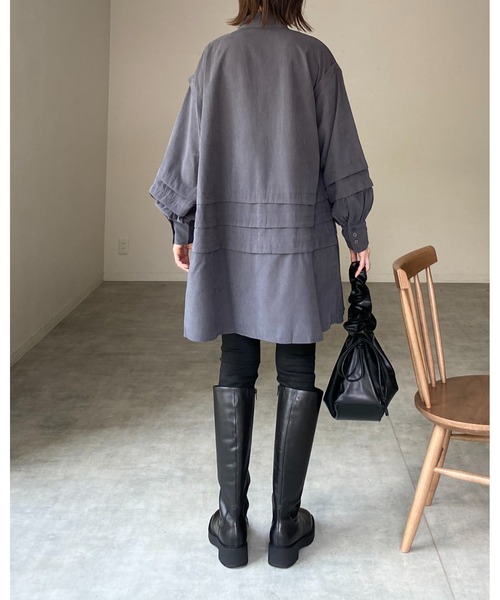 She's Closet(シーズクローゼット)の「スタンドカラーボリュームスリーブ長袖ひざ丈フレアチュニックミニシャツワンピース(シャツワンピース・レディース・チャコールグレー/ブラック/ライトベージュ・FREE)」の11枚目の写真