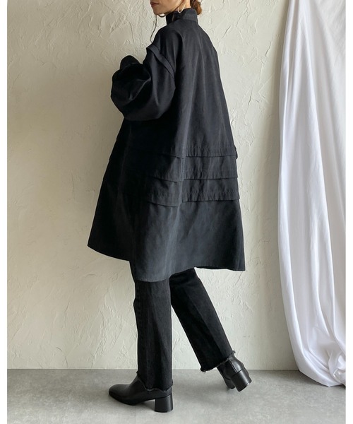 She's Closet(シーズクローゼット)の「スタンドカラーボリュームスリーブ長袖ひざ丈フレアチュニックミニシャツワンピース(シャツワンピース・レディース・チャコールグレー/ブラック/ライトベージュ・FREE)」の15枚目の写真