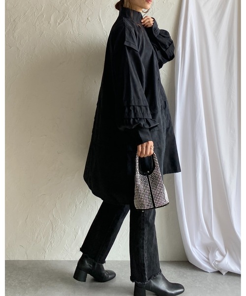 She's Closet(シーズクローゼット)の「スタンドカラーボリュームスリーブ長袖ひざ丈フレアチュニックミニシャツワンピース(シャツワンピース・レディース・チャコールグレー/ブラック/ライトベージュ・FREE)」の16枚目の写真