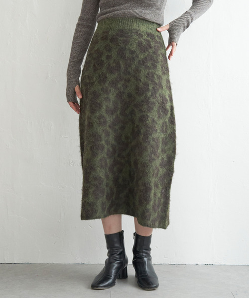 VENCEEXCHANGE（ヴァンスエクスチェンジ）の「シャギーヒョウ柄台形スカート（スカート・レディース・チャコールグレー/ホワイト/グリーン系・FREE）」の6枚目の写真